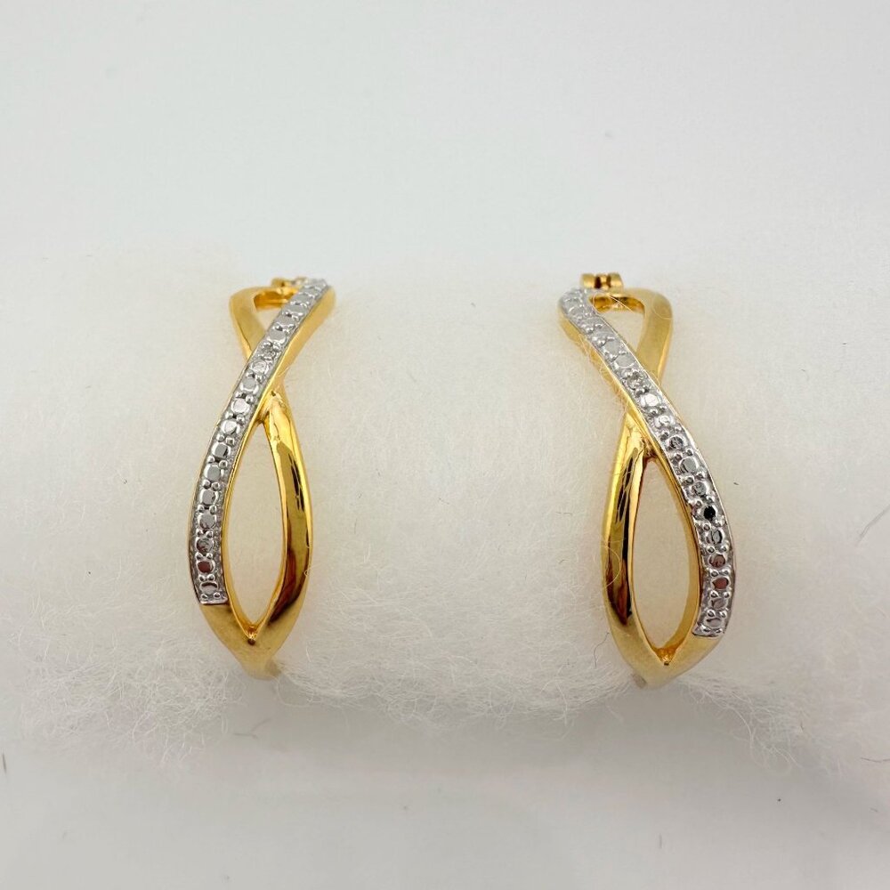 Two Tone Infinity Hoop Earrings - Sterling Silver and 14kt Gold Overlay with te